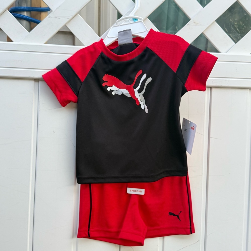 Puma Kids Red and Black Rashguard Set